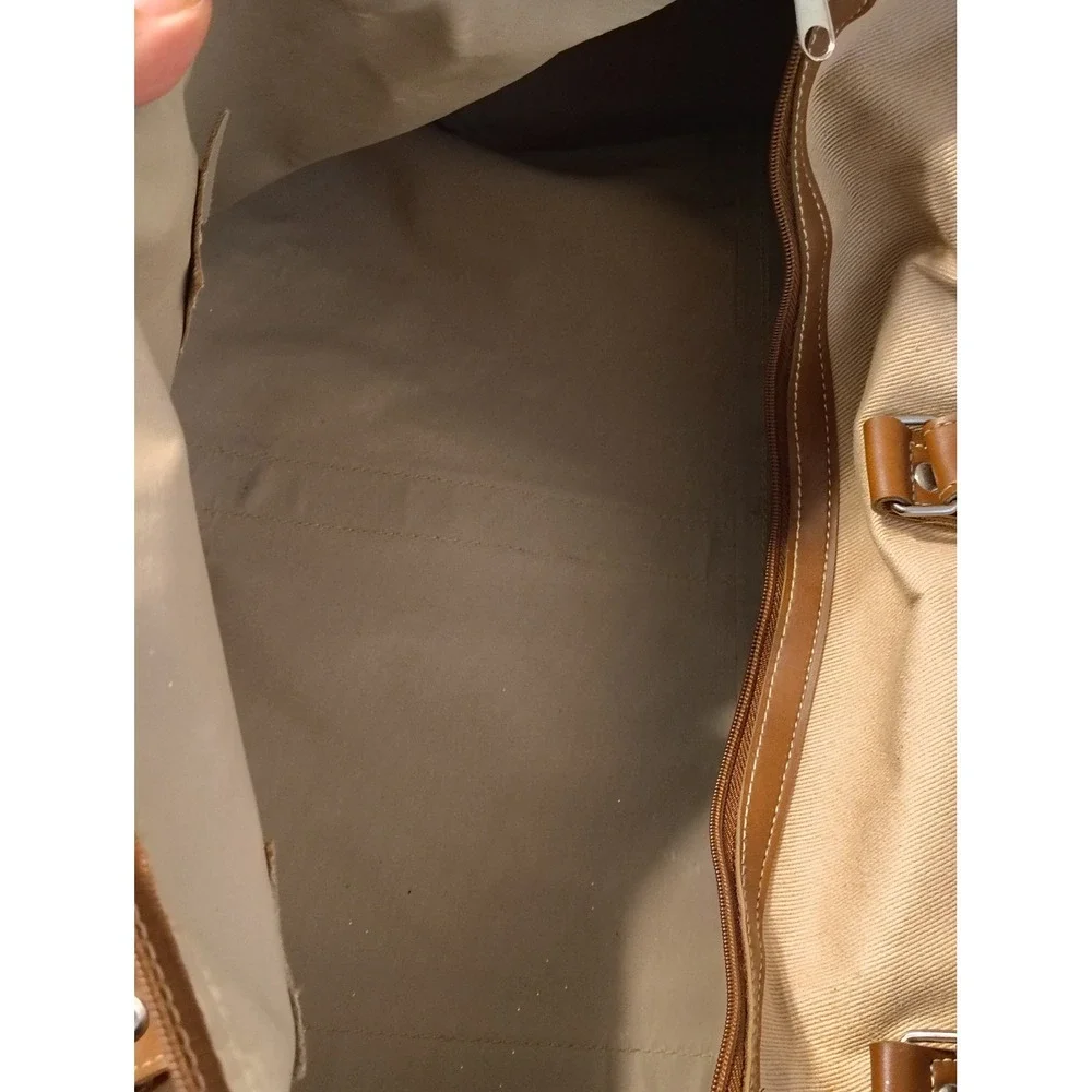 Vintage Lagerfeld Paris Le Club Canvas Duffel Bag Tan Brown Weekend Travel Bag